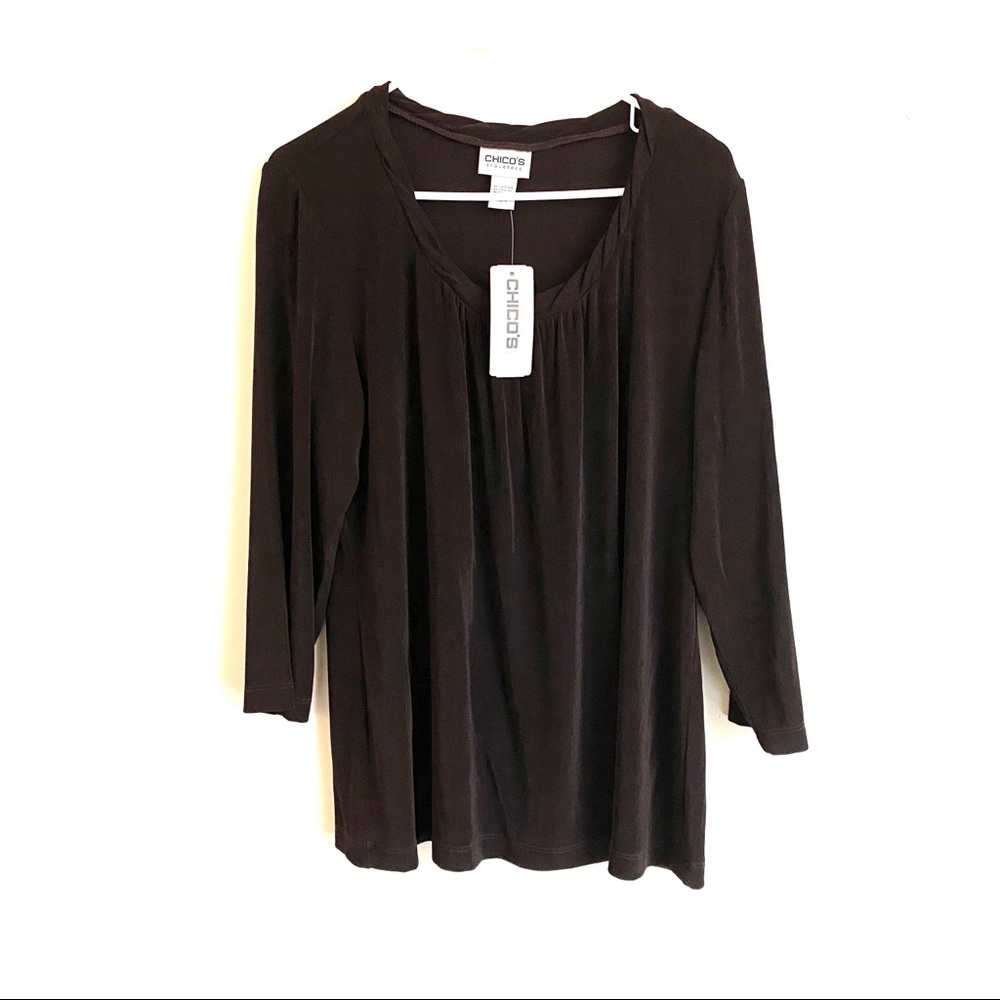 Chico’s Brown Ribbed 3/4 Sleeve Blouse NWT